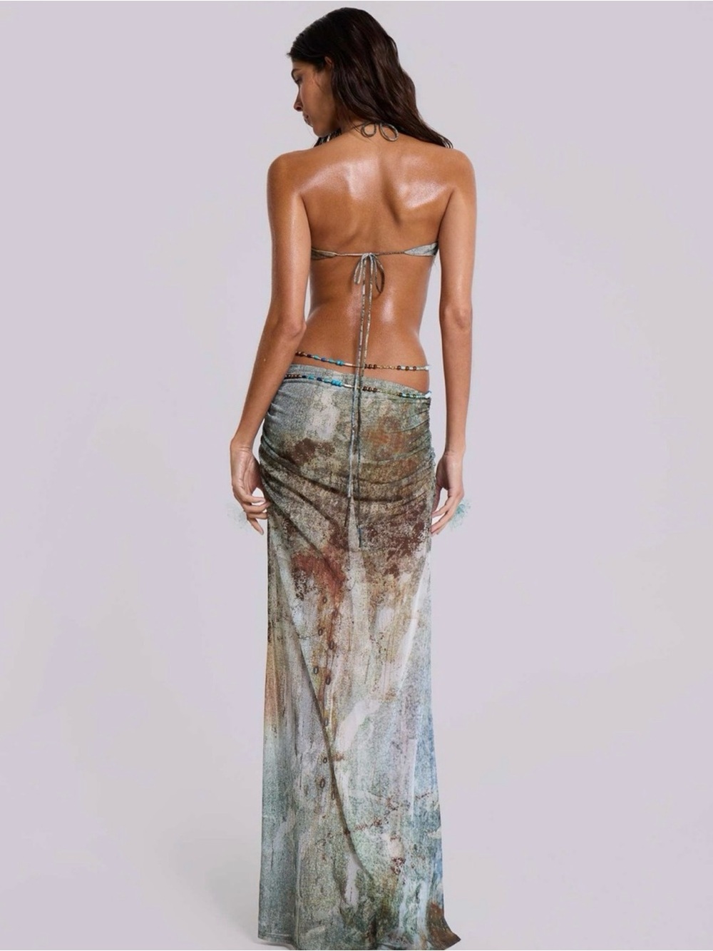 Jaded London Rust, Brown and Blue Plunge Cutout Maxi Dress - Picture 2 of 5